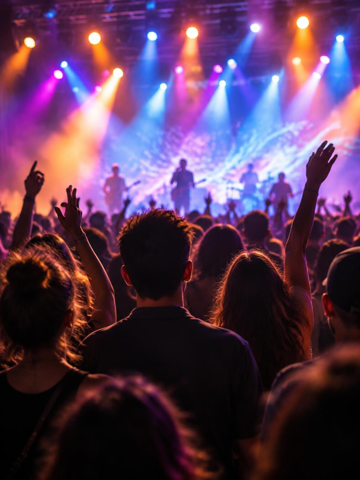 Crowd at a live event under stage lights
