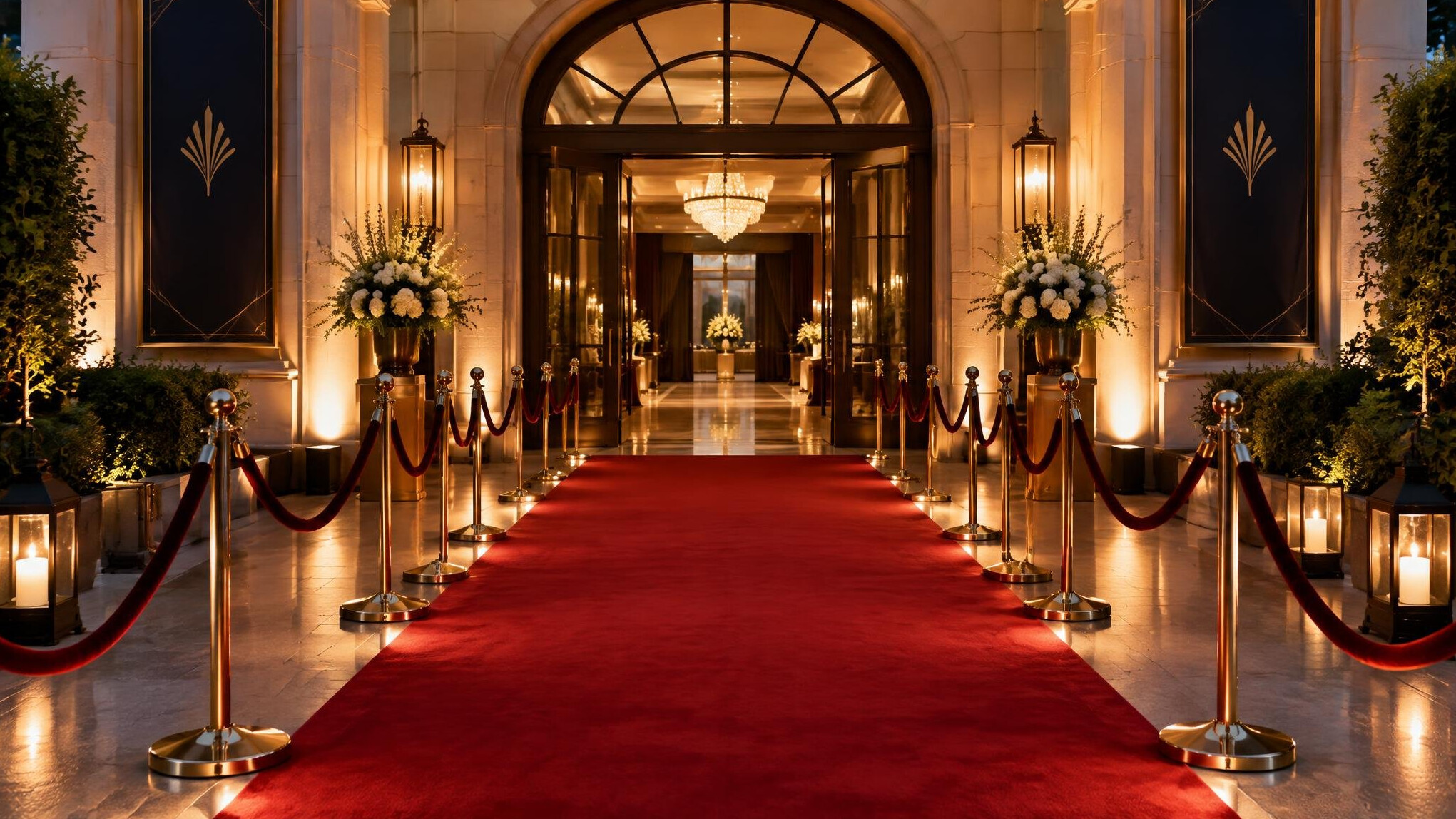 Elegant event venue entrance prepared for guests