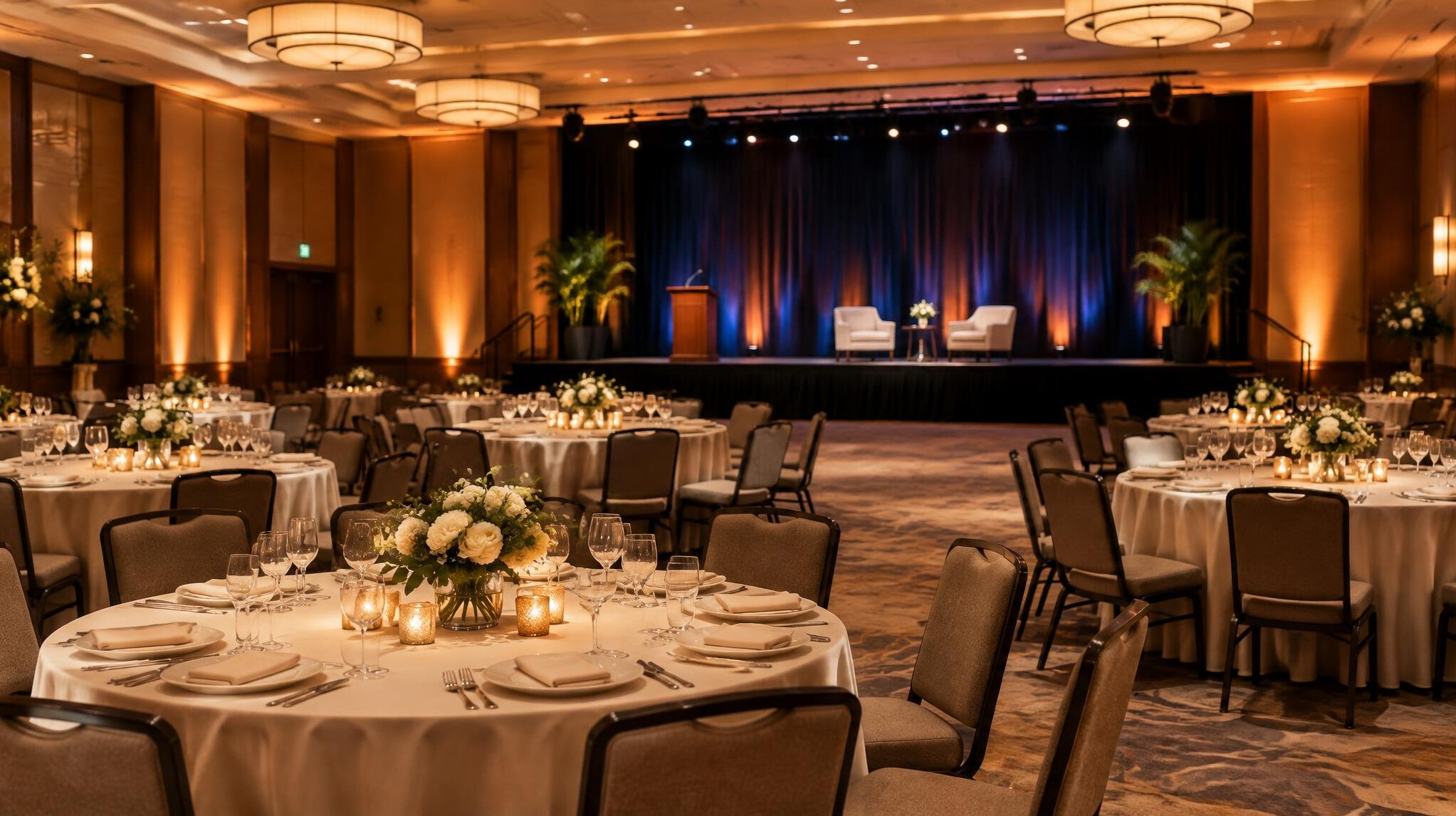 Event hall with warm ambient lighting