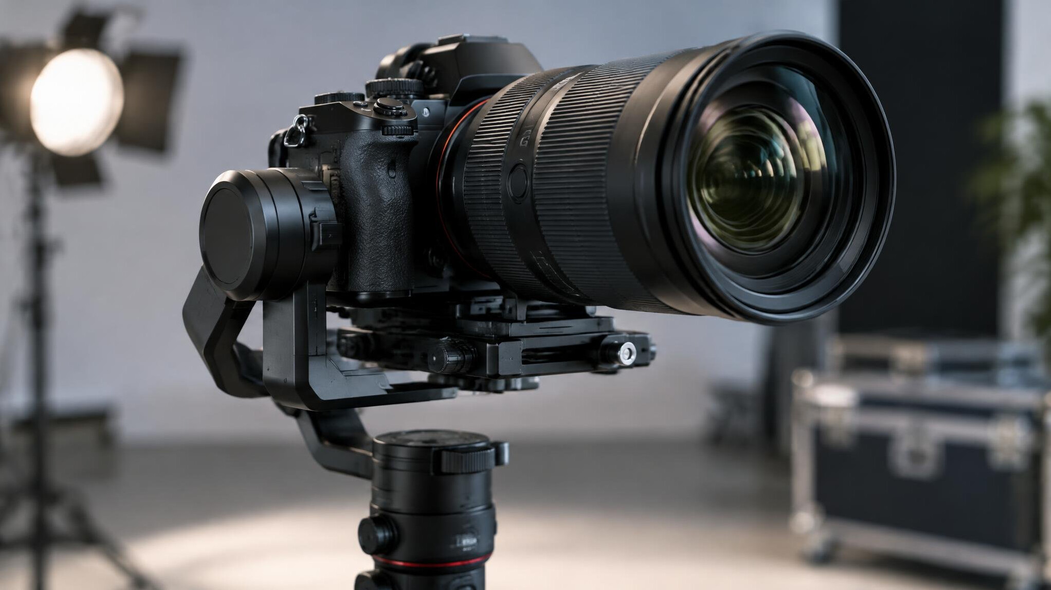 Camera with lens on a tripod